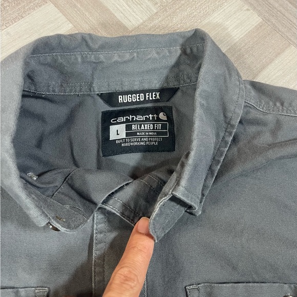 Carhartt Shirt Men's Large Grey Black Rugged Flex Midweight Canvas Short Sleeve - Picture 4 of 9